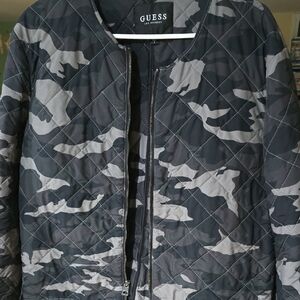 GUESS Men's Black and Gray Camo Puffer Jacket